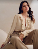 بلوز شین زنانه آستین چیندار یقه گرد سایز مدیوم